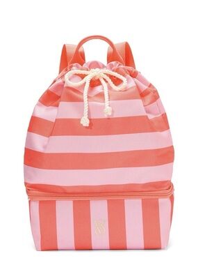 Kids Striped Coral & Pink Drawstring Backpack